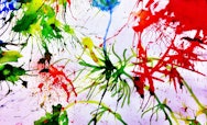 Abstract artwork with red, green and blue paint