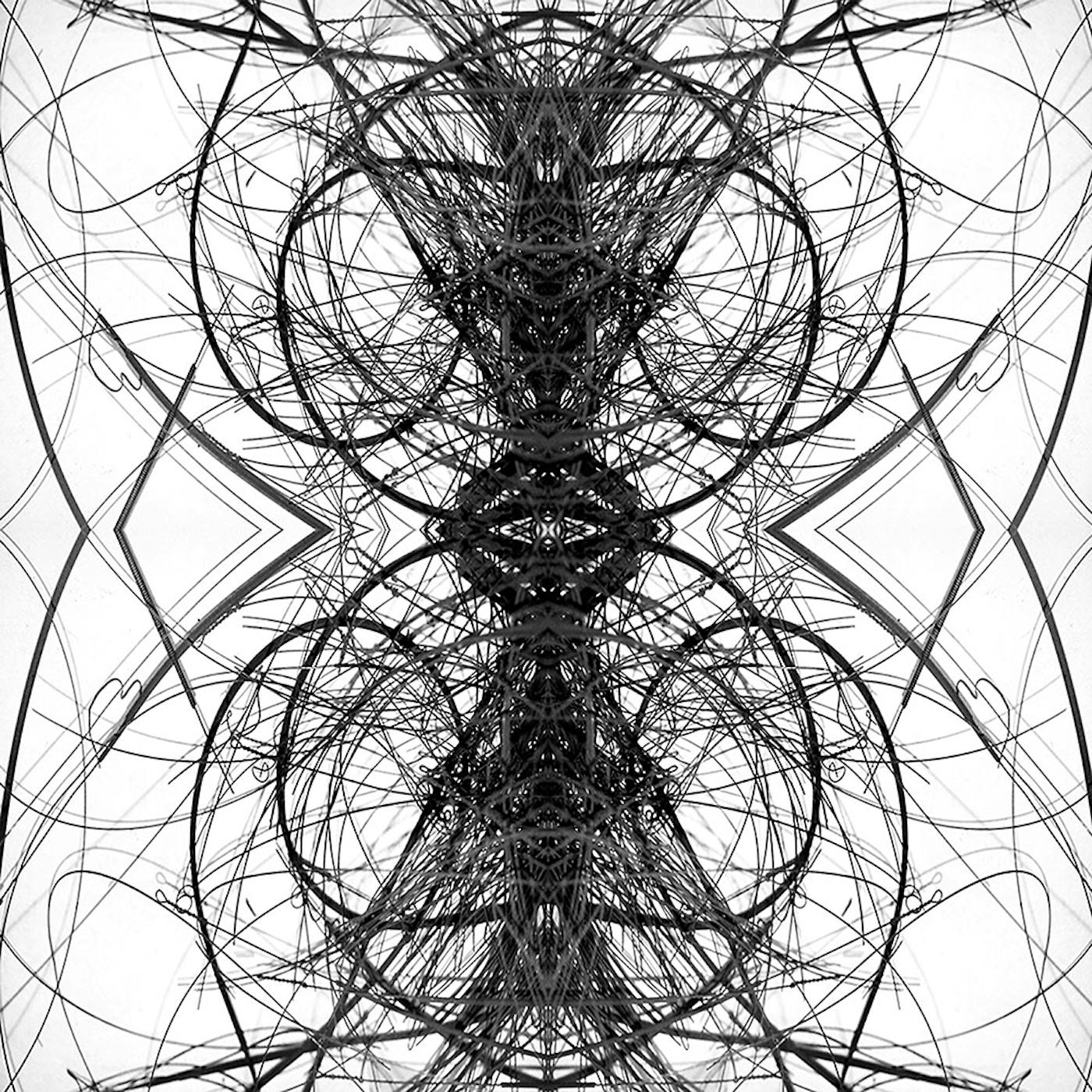 Mirrored black and white image of crossed string