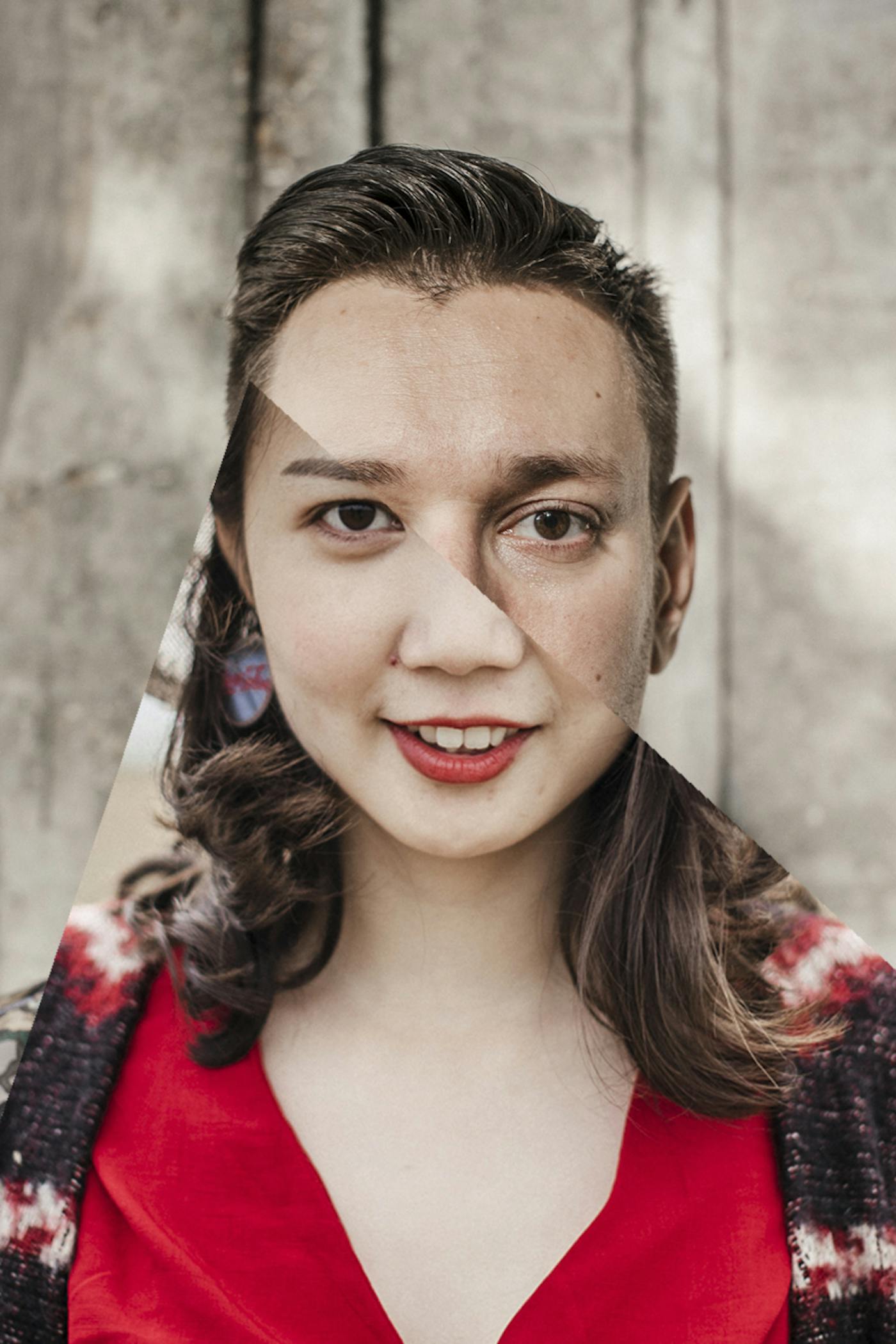 Portrait of half a man's and half a women's face