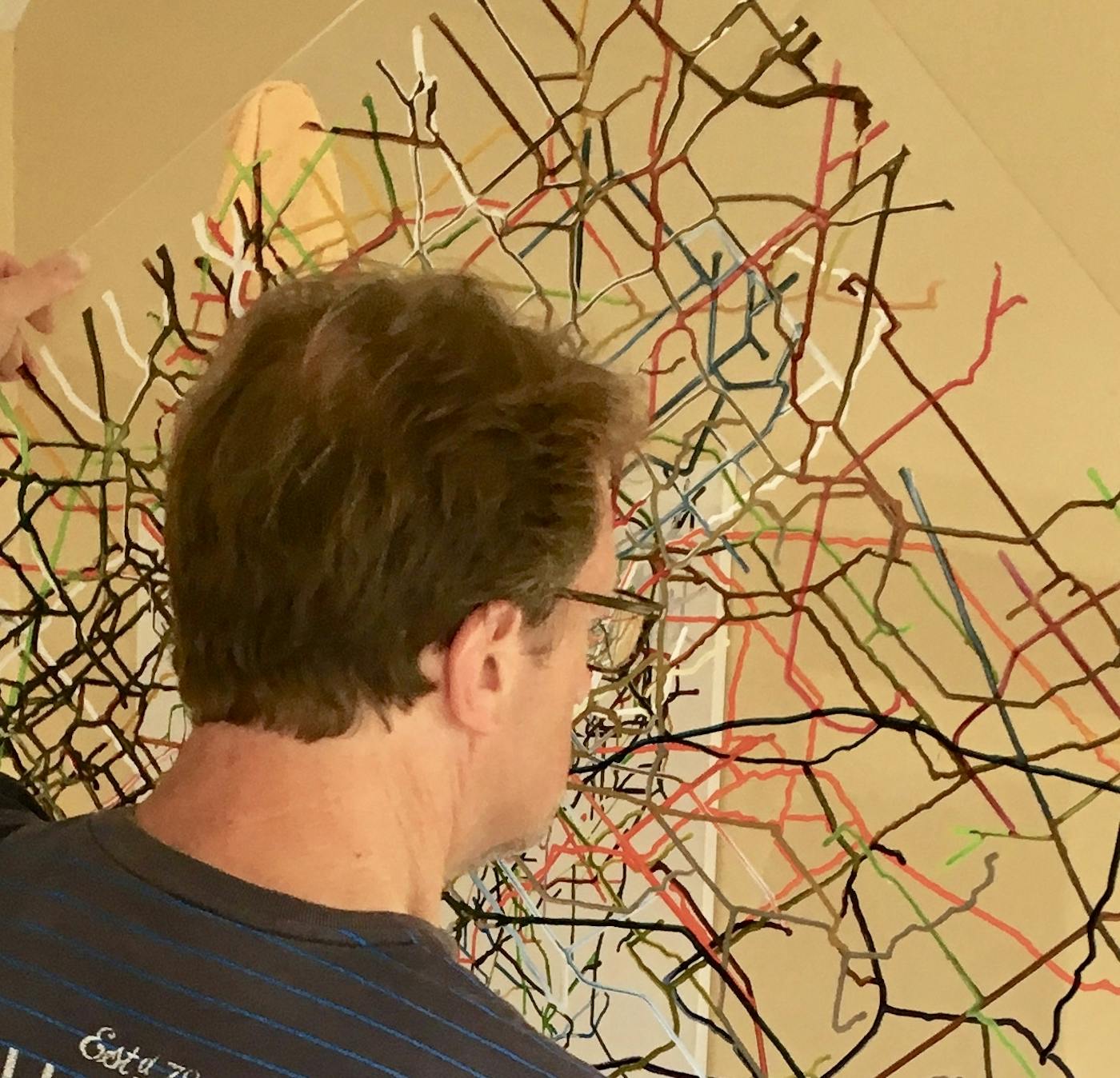 Man looking at artwork