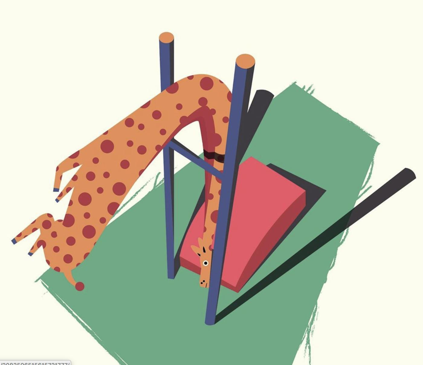 Illustration of a giraffe doing a high jump