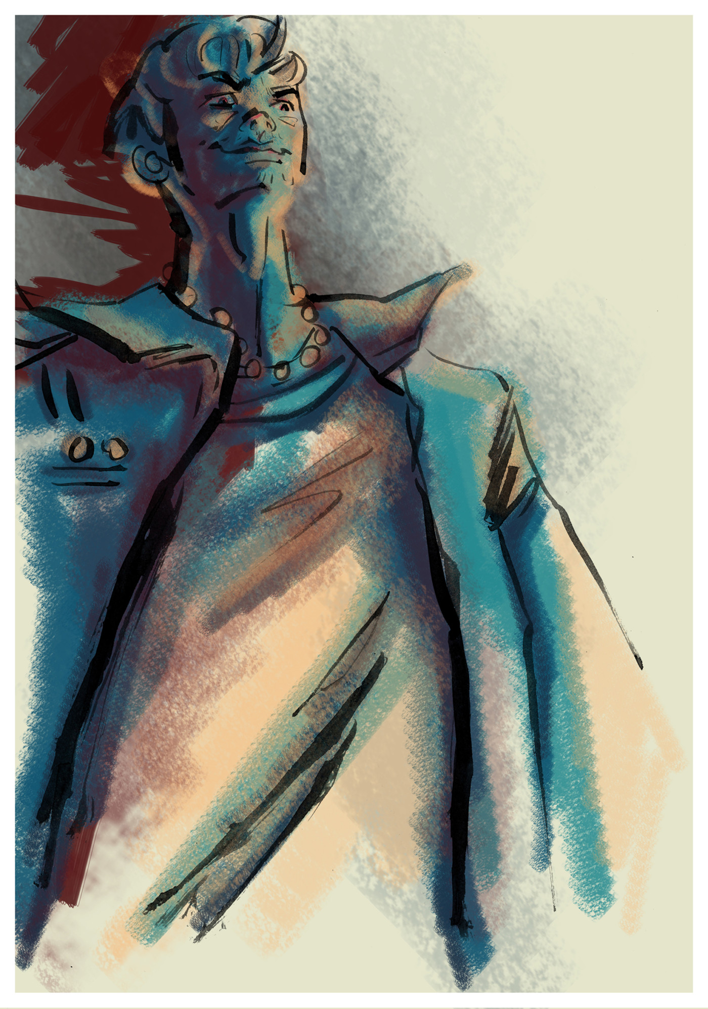 Illustration of a man is shaded of cream and blue