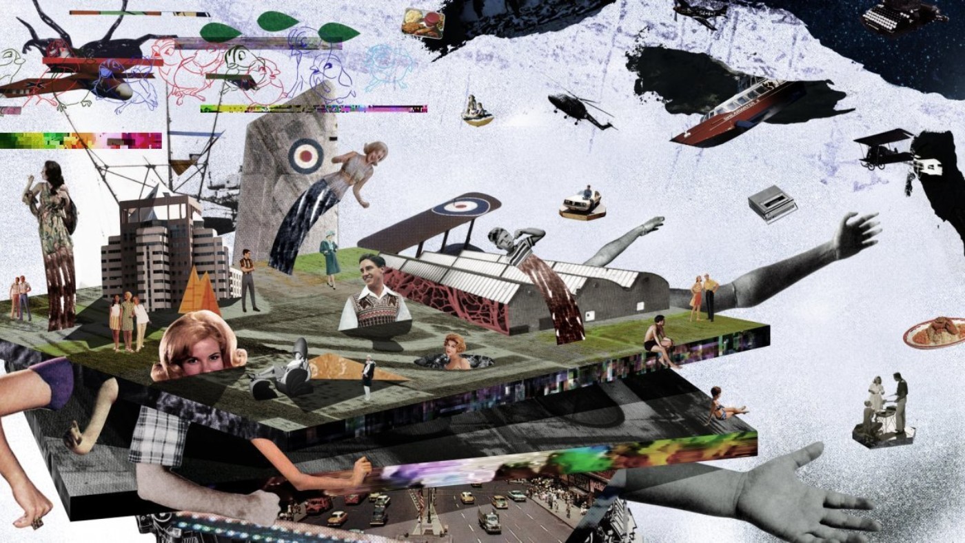 Colourful collage of 1950s/60s-esque illustrations