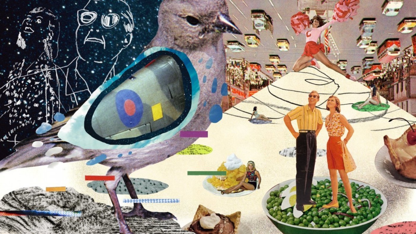 Colourful collage of 1950s/60s-esque illustrations