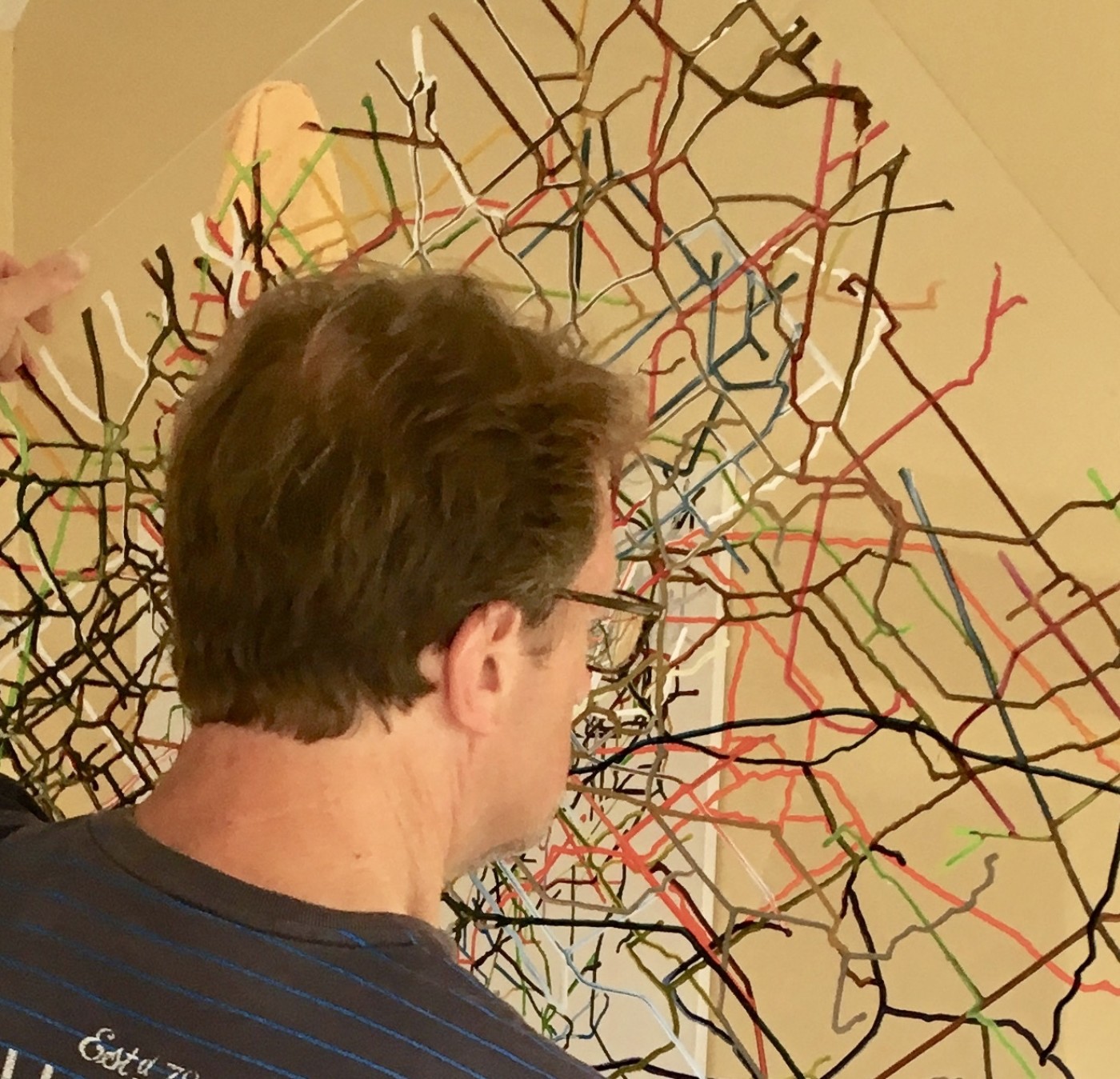Man looking at artwork