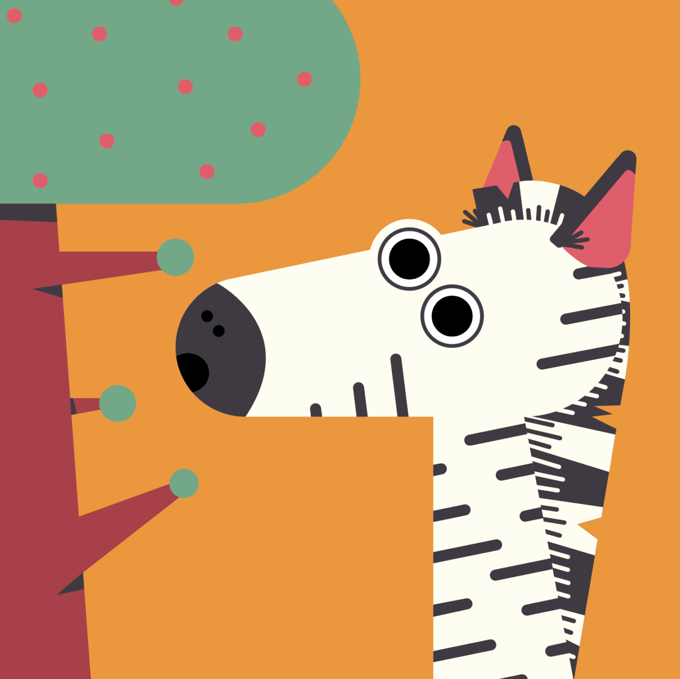 Illustration of a zebra stood next to a tree