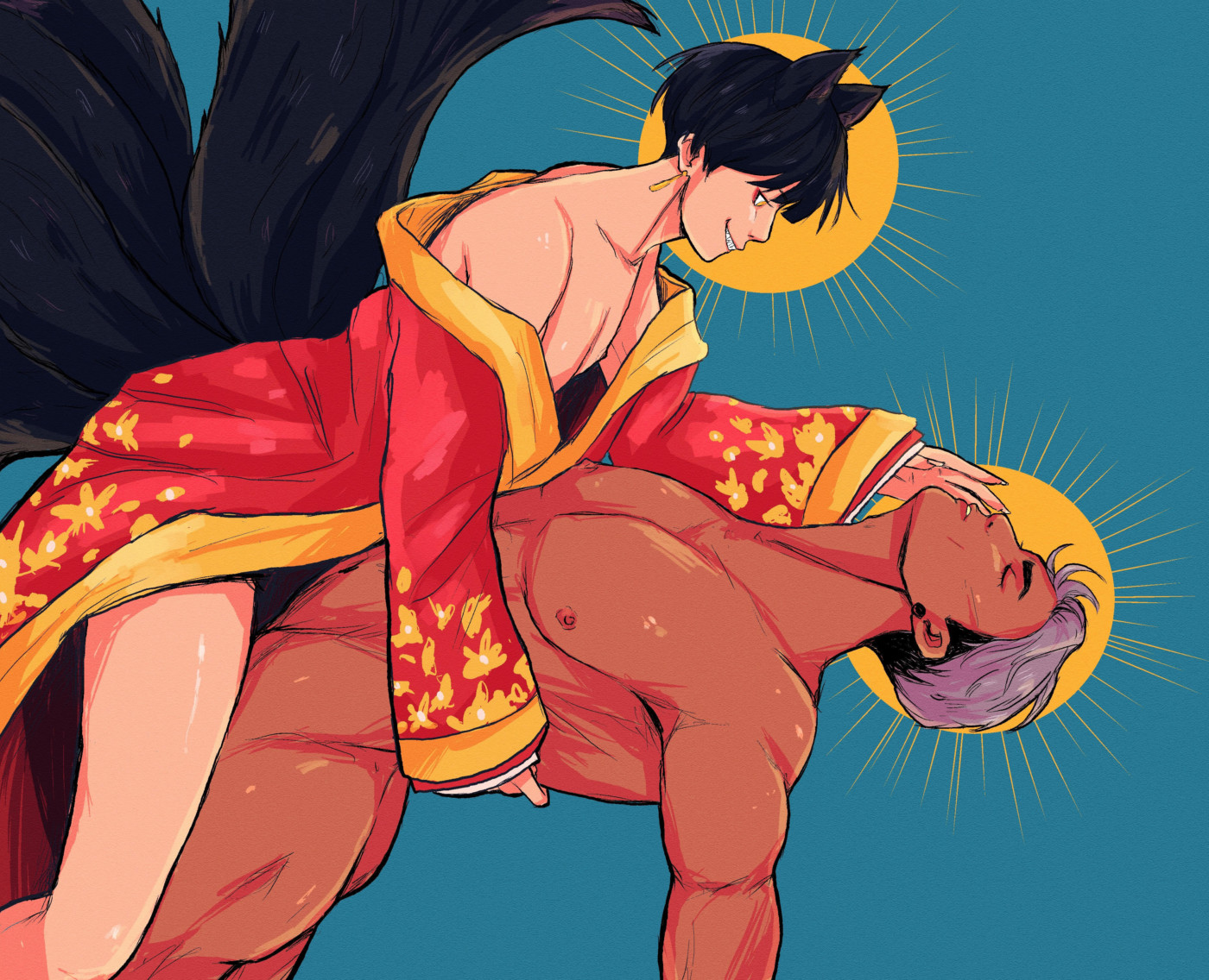 Illustration of two people representing the sun and the moon