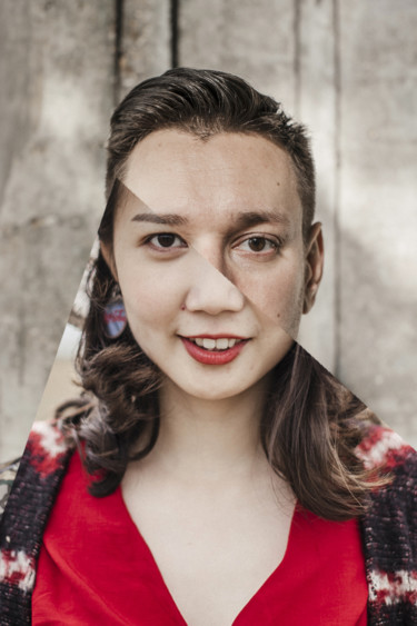 Portrait of half a man's and half a women's face